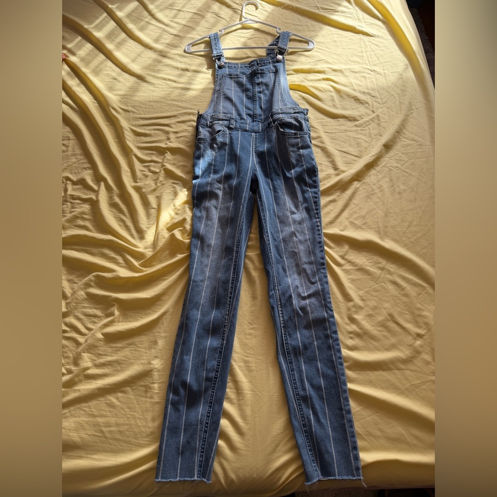 Women's Blue Stripped Denim Overalls
